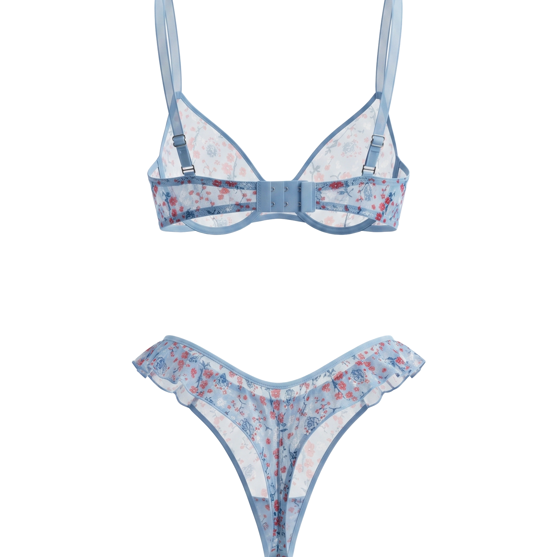 SUGAR ÇİÇEKLİ MAVİ TÜL DESTEKSİZ BRALET TAKIM 2