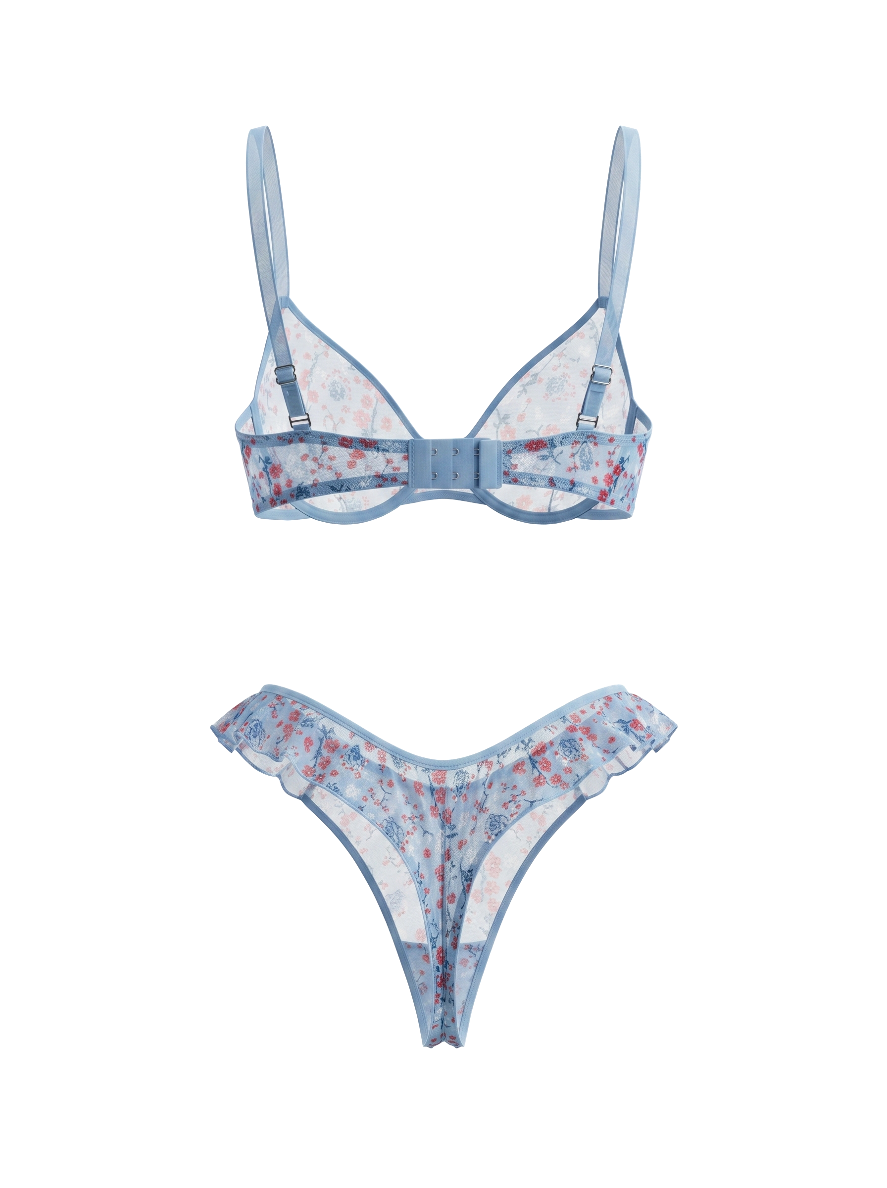 SUGAR ÇİÇEKLİ MAVİ TÜL DESTEKSİZ BRALET TAKIM 2