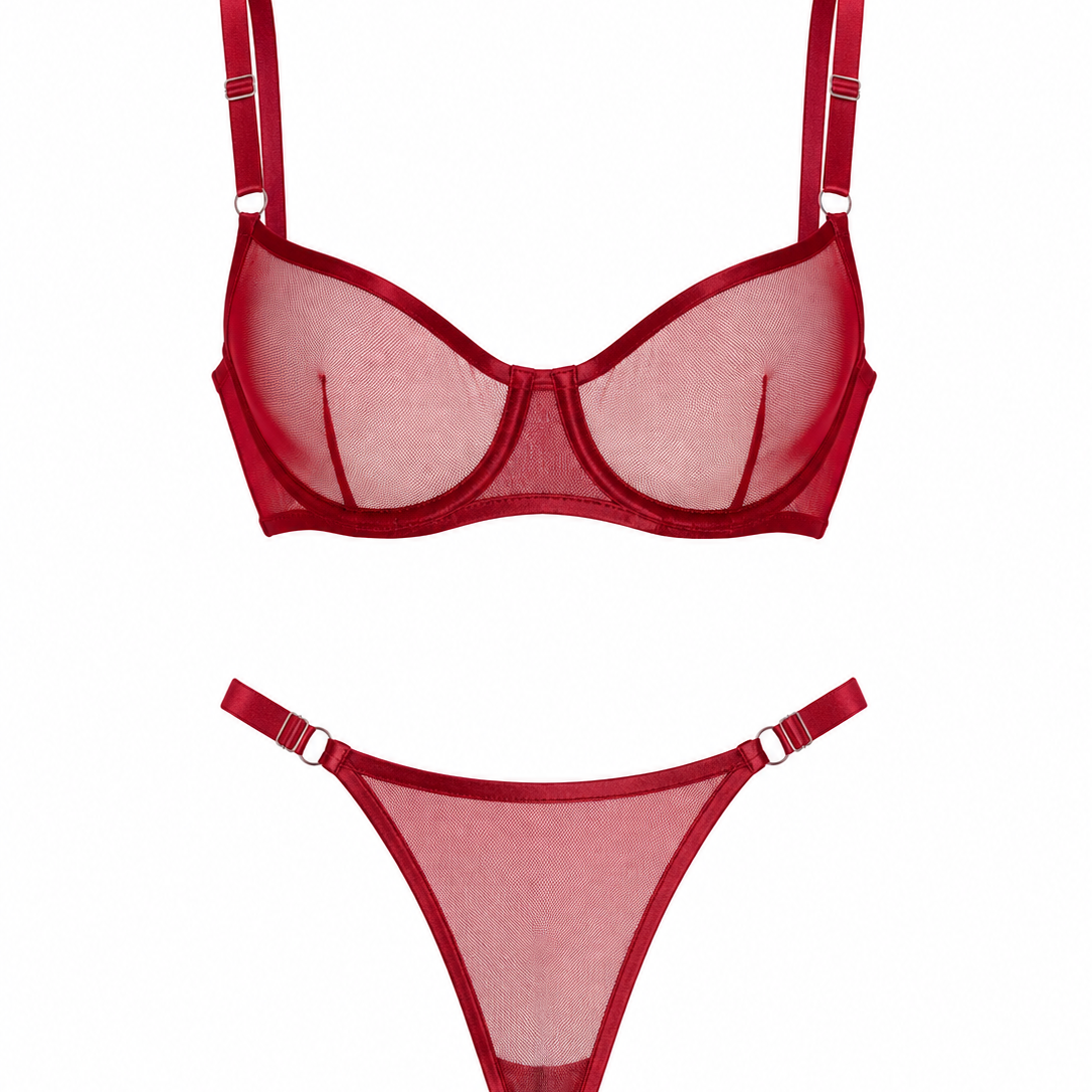 VELVET BORDO TÜL DESTEKSİZ BRALET TAKIM 1