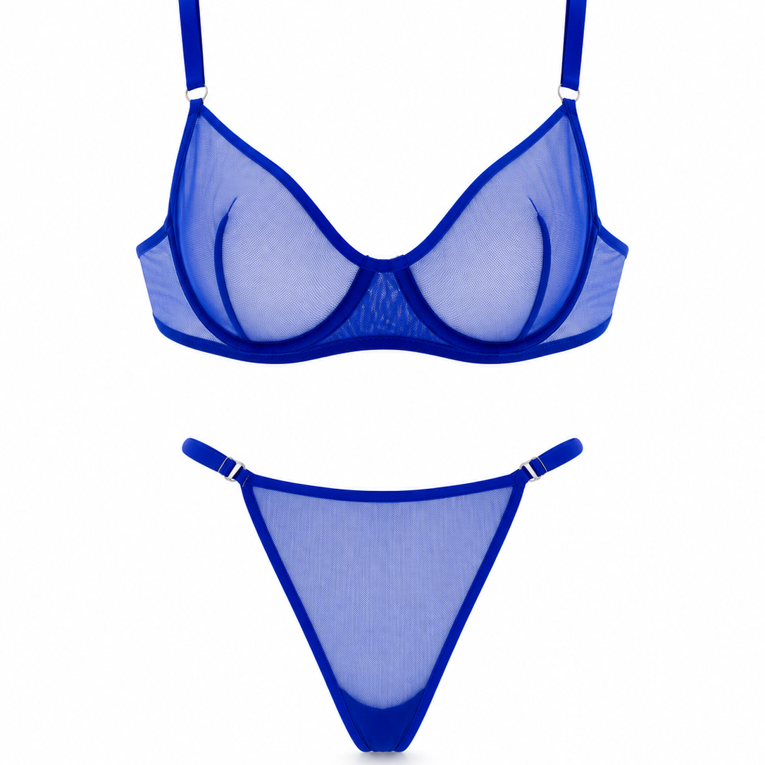 VELVET LACİVERT TÜL DESTEKSİZ BRALET TAKIM 1