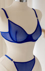 Velvet Lacivert Tül Desteksiz Bralet Takım