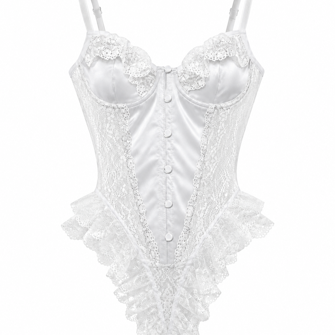 Lilith Beyaz Dantelli Beyaz Bodysuit