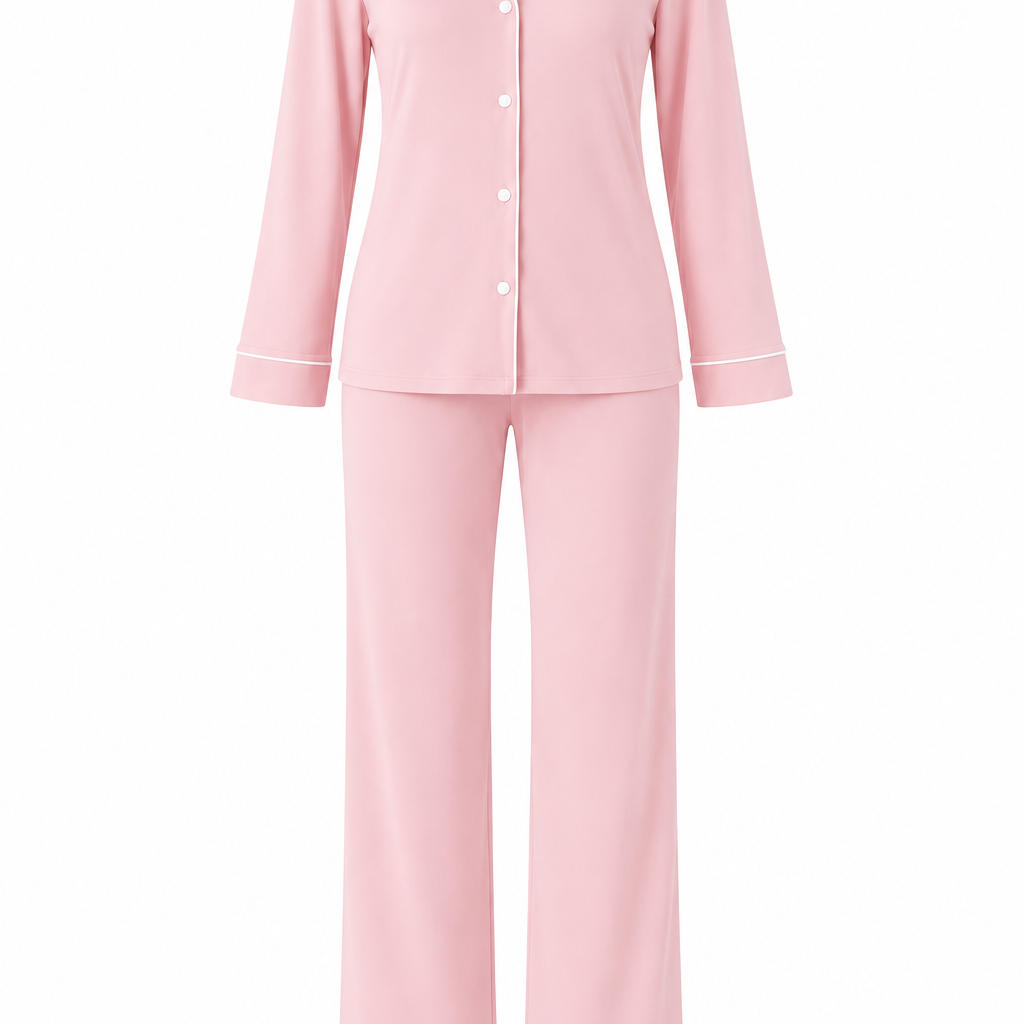 Asteria Pembe Gömlek Yaka Pamuklu Pijama Takımı