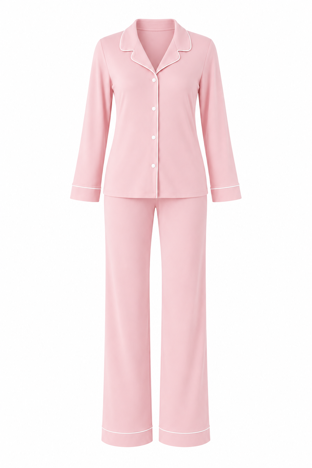 Asteria Pembe Gömlek Yaka Pamuklu Pijama Takımı
